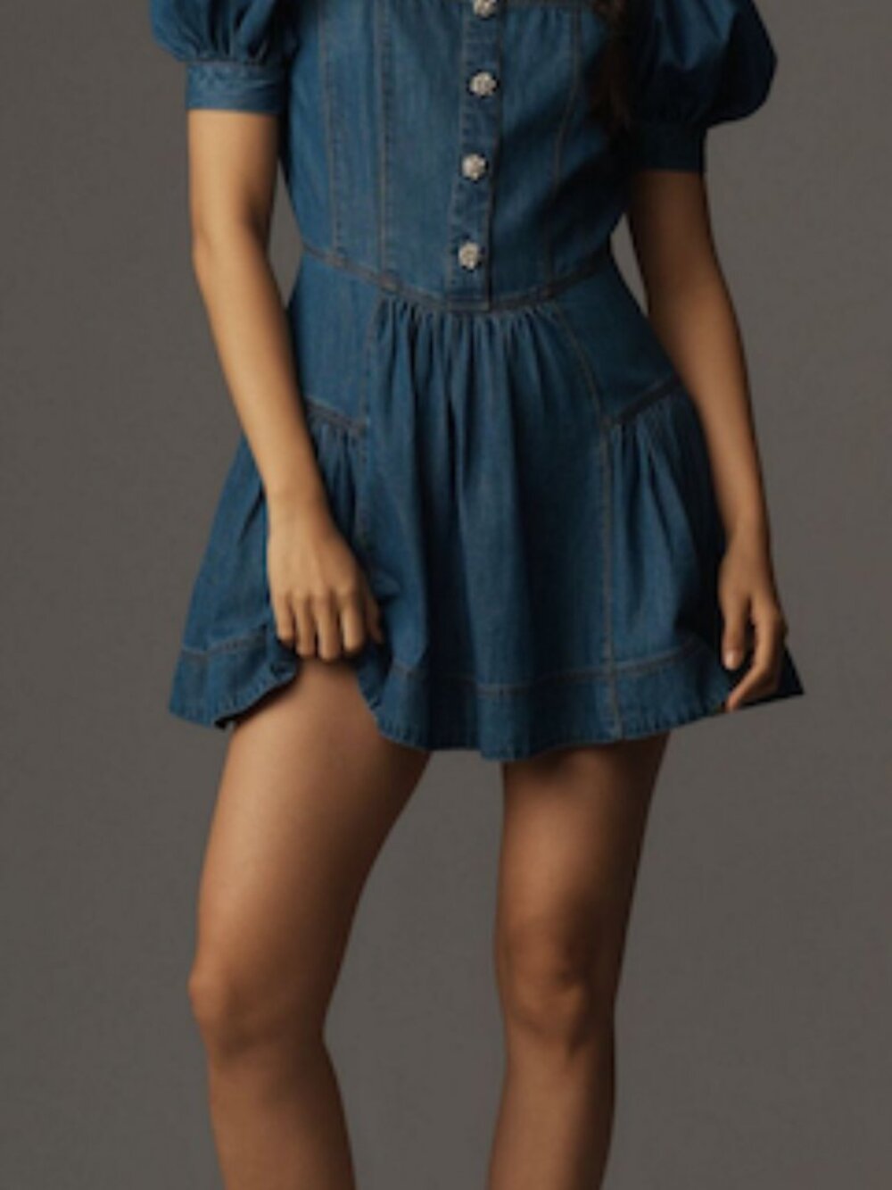 Maeve/Anthro Denim Puff Sleeve Mini Dress Size 8
